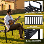 2 Seater Metal Garden Bench With Slatted Seat For Outdoor Relaxing, Black AOSOM