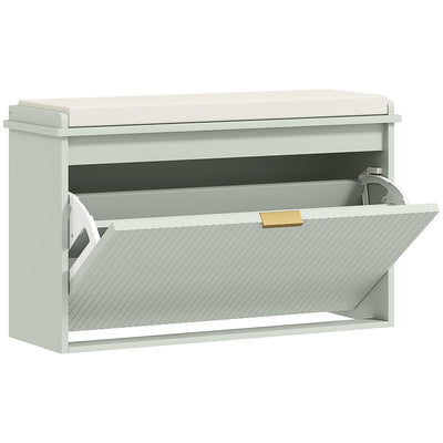 Green Shoe Storage Bench with Padded Seat and Eight Compartments by HOMCOM