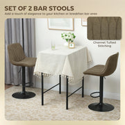 Set of Two Linen Look Bar Stools with Cushioned Seats for Kitchen or Home Bar, Brown