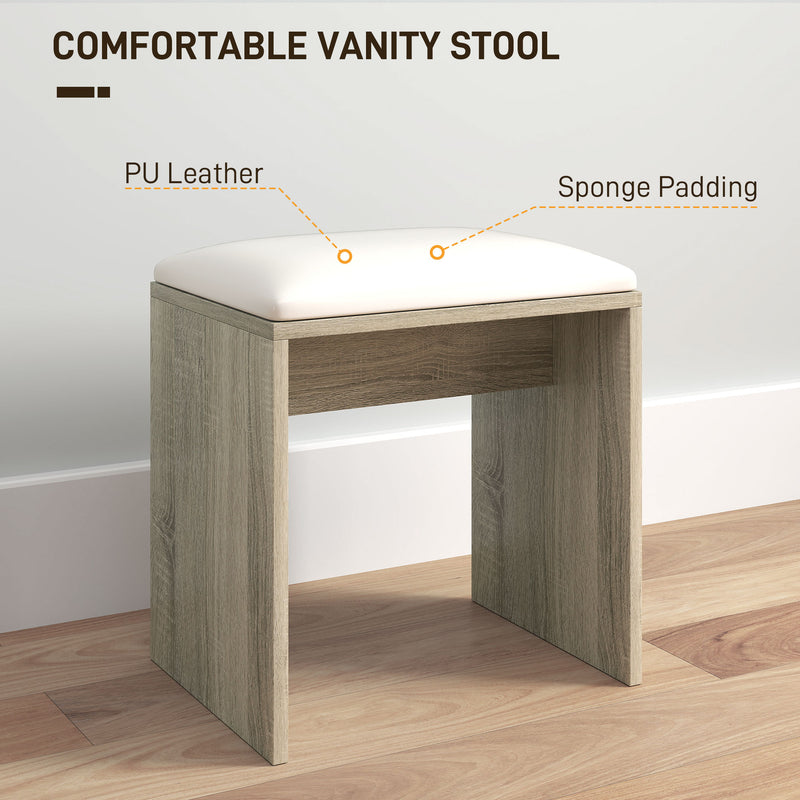 Natural Wood Dressing Table with Storage and Matching Stool Set