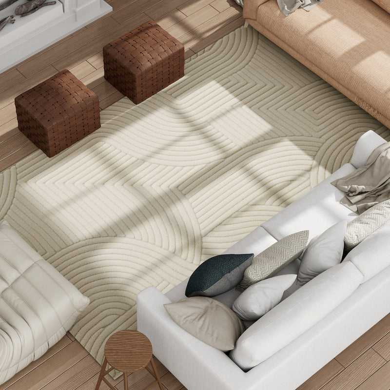Jacquard Rug with Thick Foam Padding and Non Slip Backing for Busy Homes Cream AOSOM
