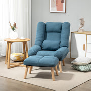 Reclining Armchair With Footstool and Adjustable Backrest For Living Room Comfort Blue
