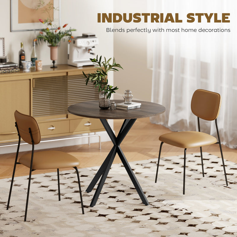Round Dining Table with Adjustable Feet for Stable Family Meals Brown