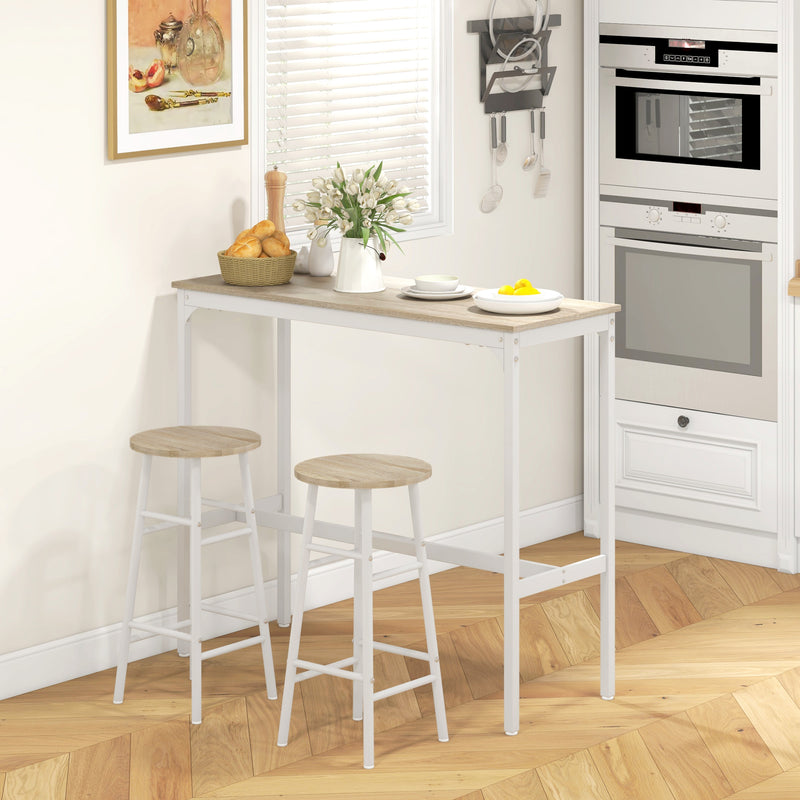 Bar Table Set for Small Kitchens or Flats with Stools and Oak Effect Top White