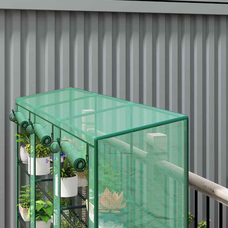 Tall 9 Shelf Mini Greenhouse For Plants And Seedlings With Zipped Cover Green AOSOM