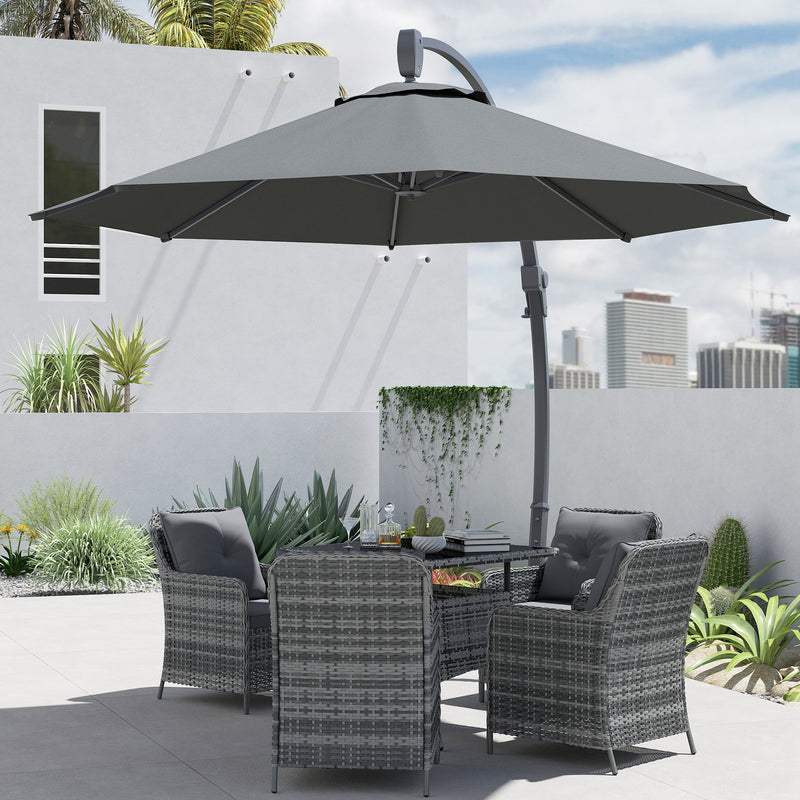 Premium Grey 3m Cantilever Parasol with Crank Handle and 360° Rotation for Garden Patio by Outsunny