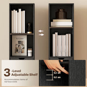 Tall Narrow 6 Tier Bookcase with Drawer and Cupboard for Home Storage Black AOSOM