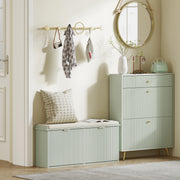 Green Shoe Storage Bench with Cushion Seat Holds Ten Pairs by HOMCOM