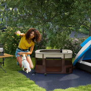 Foldable Dog Playpen with Carry Bag and Ground Stakes for Travel or Home Use, Brown