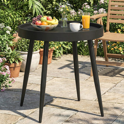 Outdoor Side Table with Weatherproof Top and Stable Frame for Patio or Garden Black Outsunny