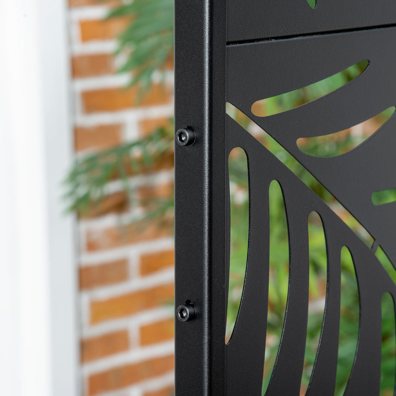 Black Metal Garden Privacy Screen with Stand 6.5ft Decorative Panel for Patio or Pool