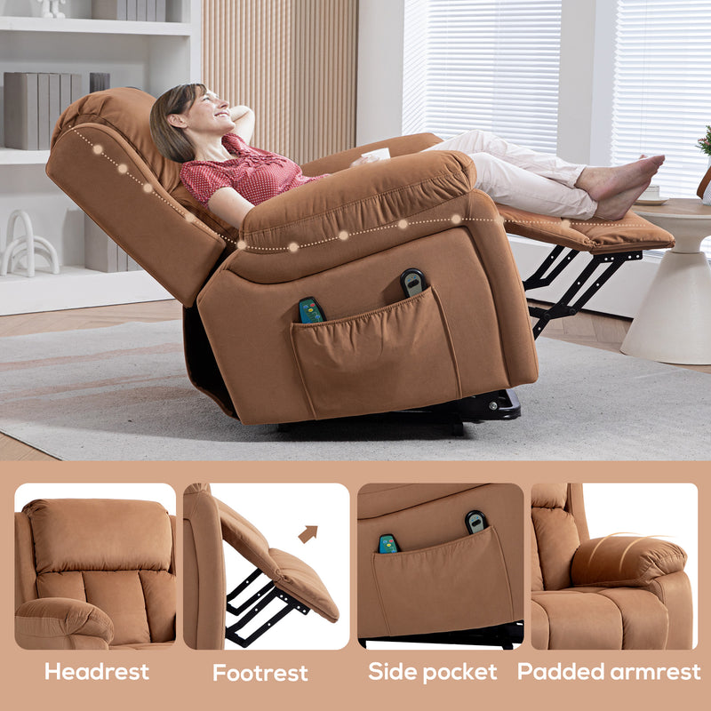 Electric Reclining Lift Chair with Remote and 8 Point Massage Ideal for Elderly Comfort Brown