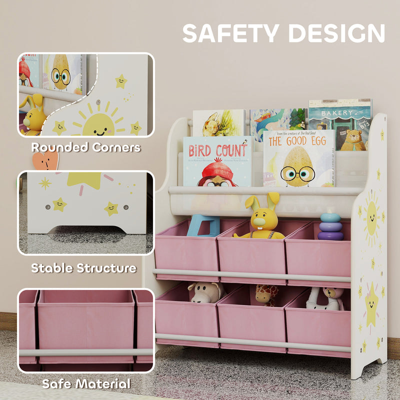 Kids Storage Shelf With Book Rack and Removable Drawers for Easy Organisation Pink AOSOM