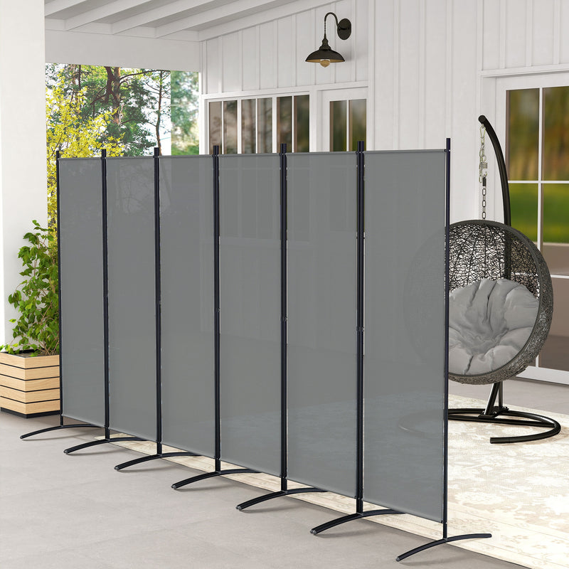 6 Panel Folding Garden Privacy Screen Freestanding Room Divider for Outdoor Use Dark Grey AOSOM