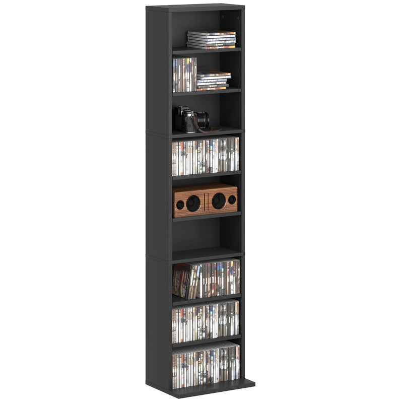 Black Narrow CD Storage Tower Cabinet for Small Spaces 260 Disc Capacity