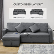 3 Seater Corner Sofa Bed with Storage and Reversible Chaise Lounge for Living Room Dark Grey