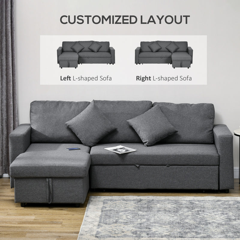 3 Seater Corner Sofa Bed with Storage and Reversible Chaise Lounge for Living Room Dark Grey