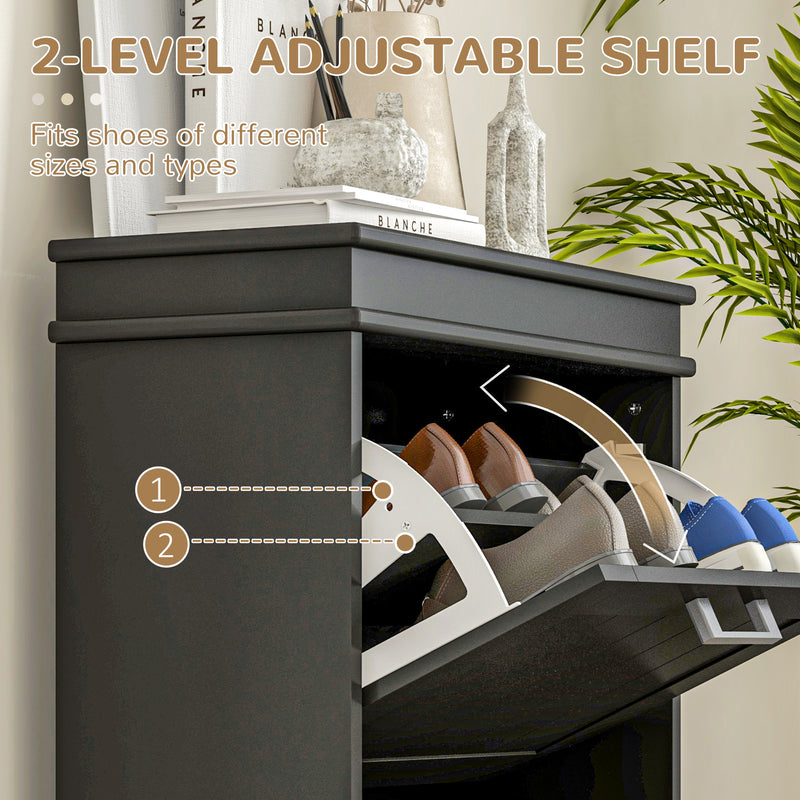 Two Drawer Shoe Storage Cabinet Fits Up To 10 Pairs Ideal For Hallways Black