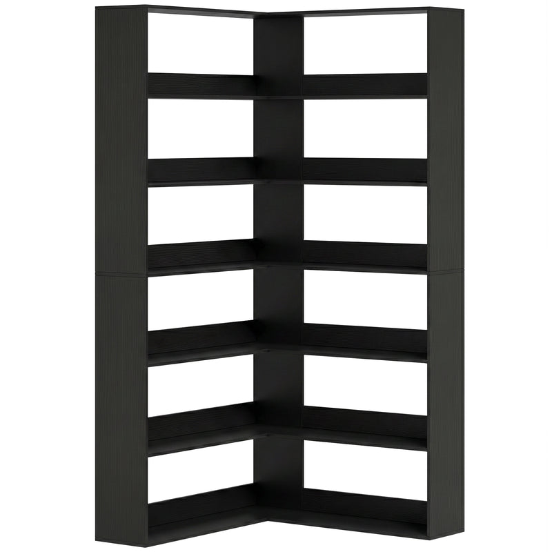 Tall Corner Bookcase with 7 Shelves for Space Saving Storage Black Wood Effect