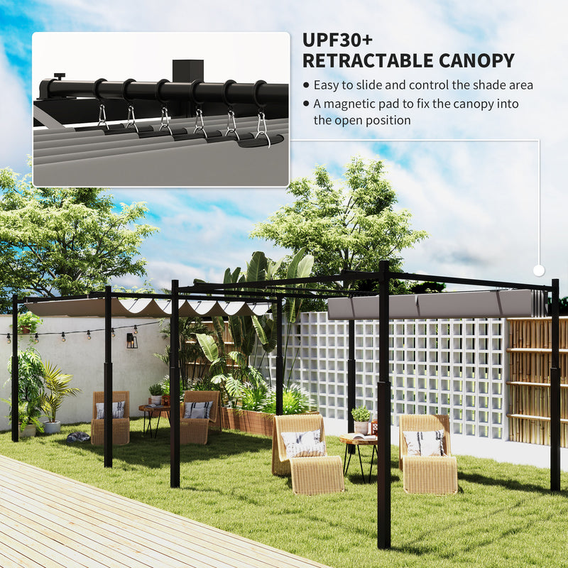 Grey 3x3 Metal Pergola with Retractable UPF30+ Canopy and Magnetic Fixture by Outsunny