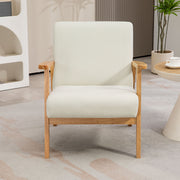 Fabric Armchair with Padded Cushion and Wooden Frame for Living Room Comfort Cream White