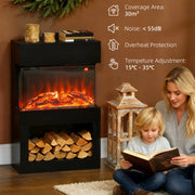 Electric Fireplace with 3D Flame Display Remote Timer and 3 Sided View for Living Room Black