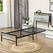 Grey Single Steel Bed Frame with LED Lights and Headboard Shelf by HOMCOM