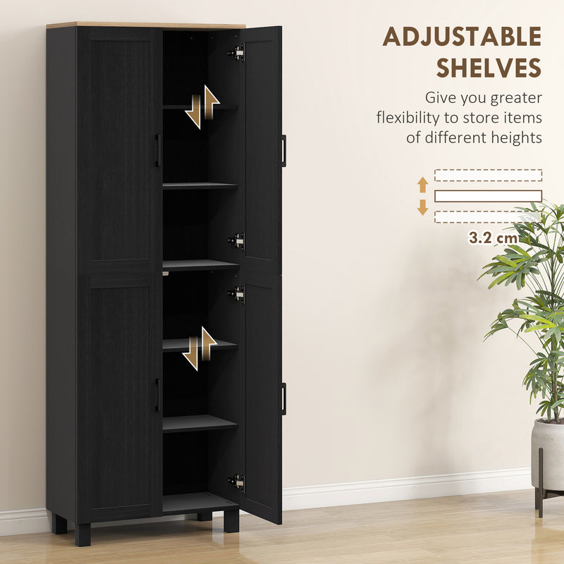 Tall Freestanding Kitchen Pantry Cabinet With Adjustable Shelves For Dining Room Storage, Black
