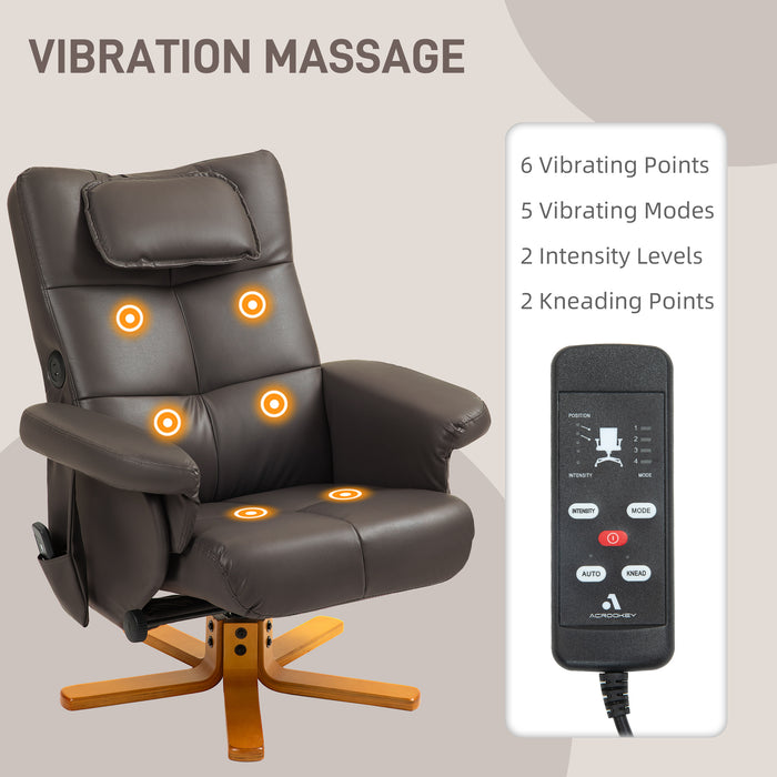 Brown Faux Leather Massage Recliner Chair with Storage Ottoman Footstool by HOMCOM