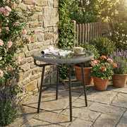 Outdoor Rattan Side Table with Glass Top for Drinks and Snacks Black Outsunny