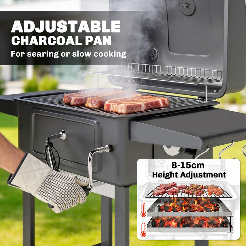Charcoal BBQ Grill with Large Cooking Area and Easy Heat Control for Garden Gatherings Black