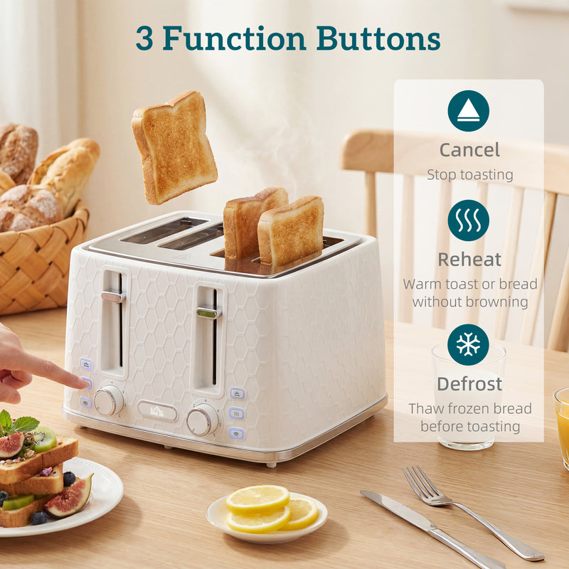 4 Slice Toaster and 17L Rapid Boil Kettle Set With Adjustable Controls Cream AOSOM