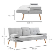 3 Seater Fabric Sofa Bed with Cup Holders Converts to Futon for Guests Grey