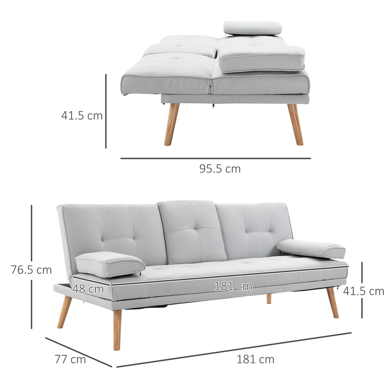 3 Seater Fabric Sofa Bed with Cup Holders Converts to Futon for Guests Grey