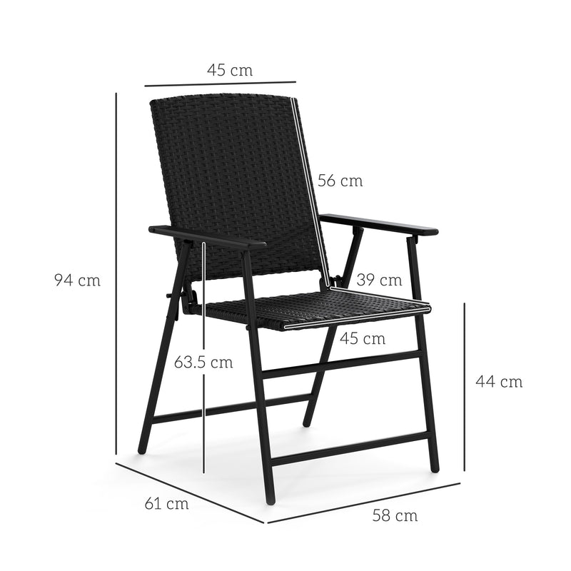 Set of Four Black Folding Rattan Dining Chairs for Outdoor and Garden by Outsunny