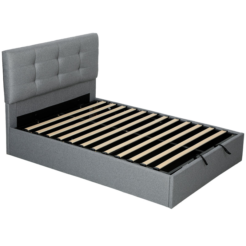 Grey Double Ottoman Bed Frame with Gas Lift for Extra Storage Space 4ft6 Size