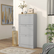 Slim 3 Drawer Shoe Storage Cabinet for Hallway or Entryway with Modern Design Grey