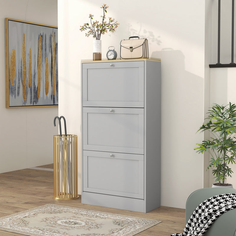 Slim 3 Drawer Shoe Storage Cabinet for Hallway or Entryway with Modern Design Grey