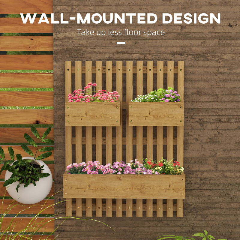Set of 2 Wooden Wall Planters With Trellis and Drainage Ideal for Patio Gardening