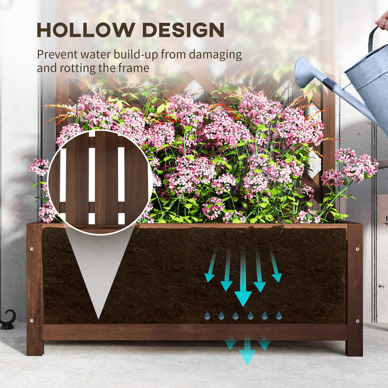 53L Wooden Garden Planter Box with Trellis for Climbing Plants Dark Brown by Outsunny