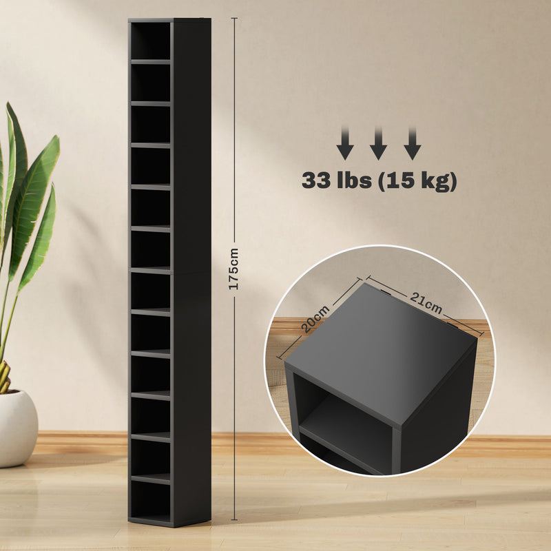 Tall Black CD Storage Tower Holds 204 Discs Slim Media Shelf Unit by HOMCOM