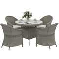 Grey 4 Seater Rattan Garden Dining Set With Cushions and Glass Top Table by Outsunny