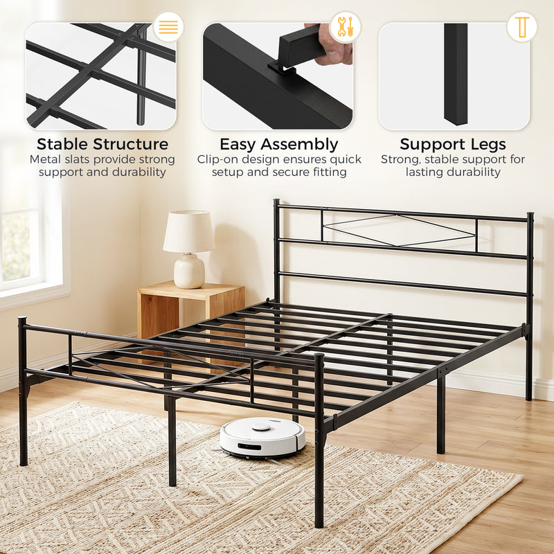 King Size Metal Bed Frame with Under Bed Storage and Stable Support Black
