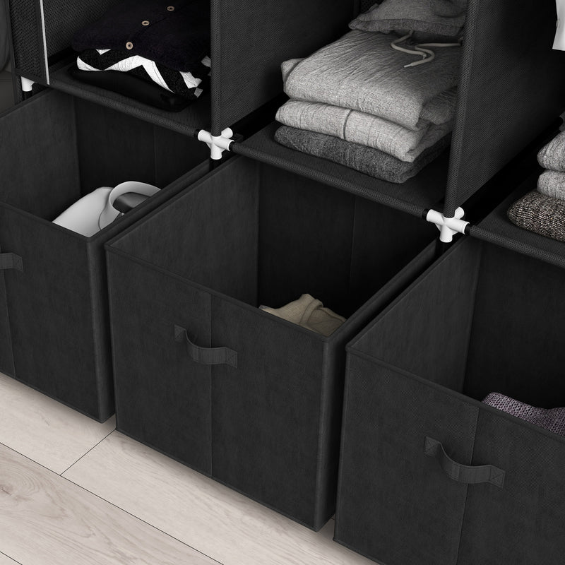 Fabric Wardrobe with Hanging Rails and Shelves for Compact Bedroom Storage Black