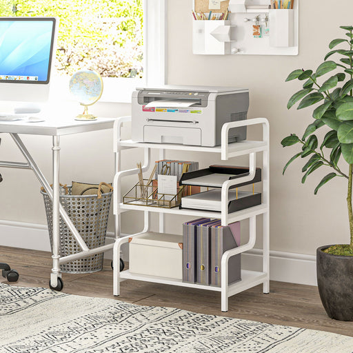 3 Tier Printer Stand with Storage Shelves for Home Office or Study Use, White