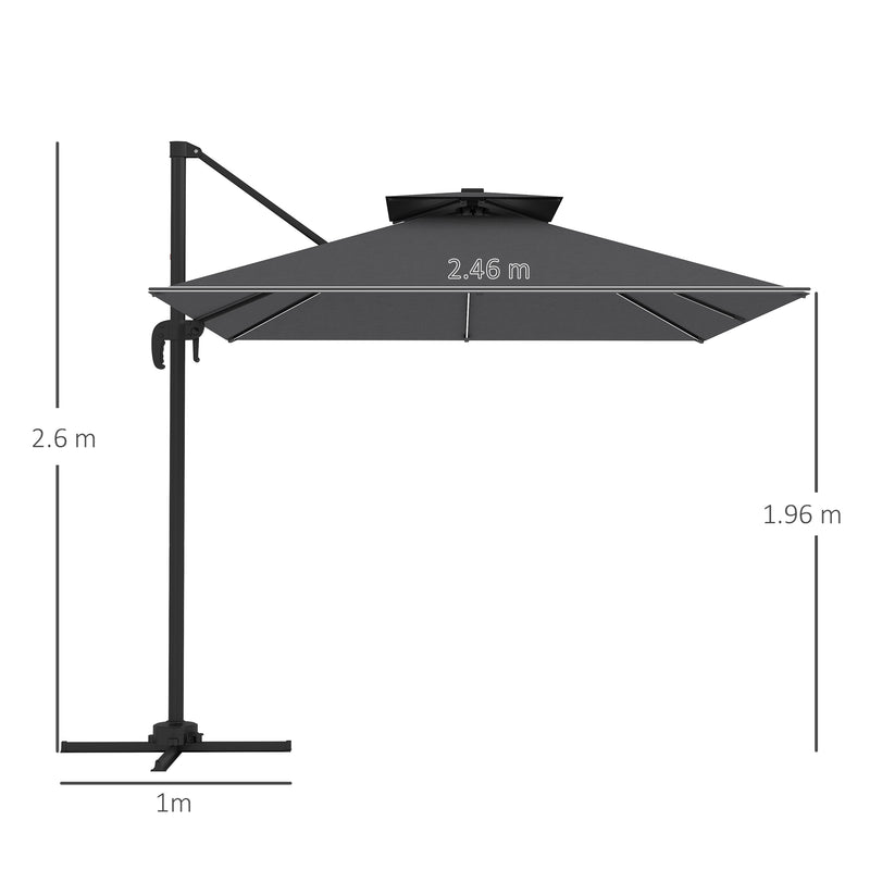 2.5m Cantilever Parasol with Solar LED Lights 360Â° Rotation and Tilt Dark Grey by Outsunny