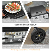 2 Burner Gas BBQ Trolley with Lid 5.6 kW Grill Wheels and Side Shelves Grey by Outsunny