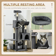 Multilevel Cat Tree Tower with Hammock Scratching Posts and Hideaway House Dark Grey