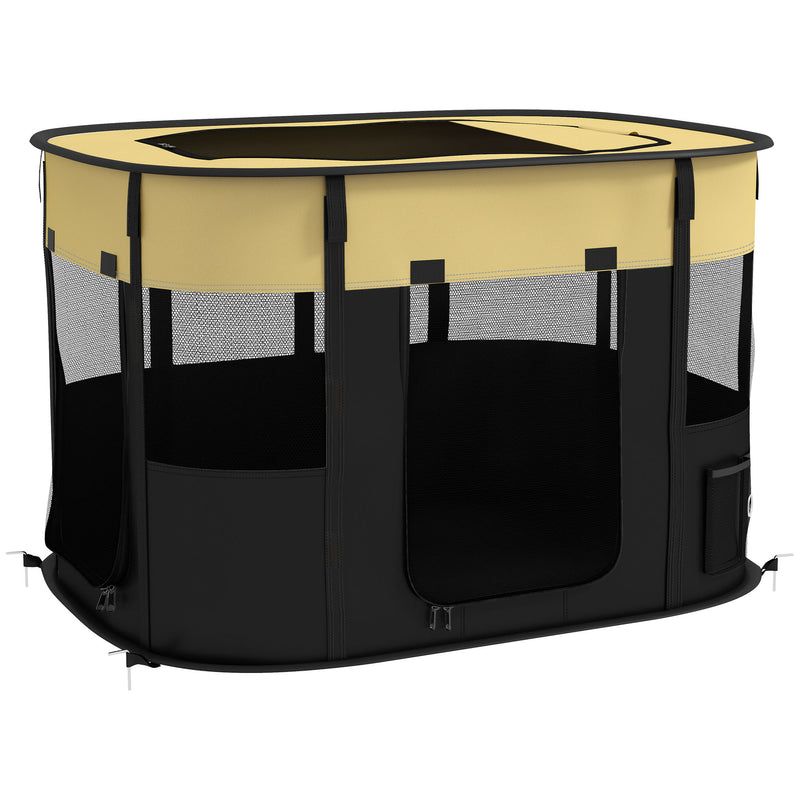 Foldable Portable Dog Playpen with Storage Bag and Ground Stakes for Travel Use Yellow