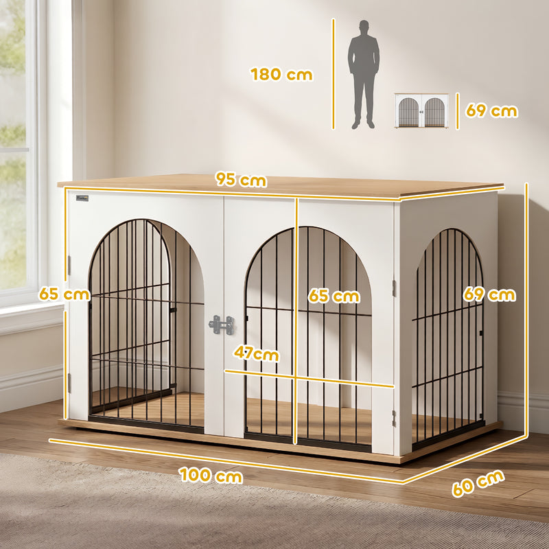 Dog Crate Side Table for Large Dogs Up to 30 kg Space Saving Indoor Furniture White